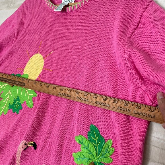 Vintage The Quacker Factory Pink Short Sleeve Flamingo Sweater Shirt Size XL - Picture 8 of 9